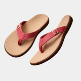 Orthopedic arch-support sandals, pink flip-flops with single adjustable buckle strap