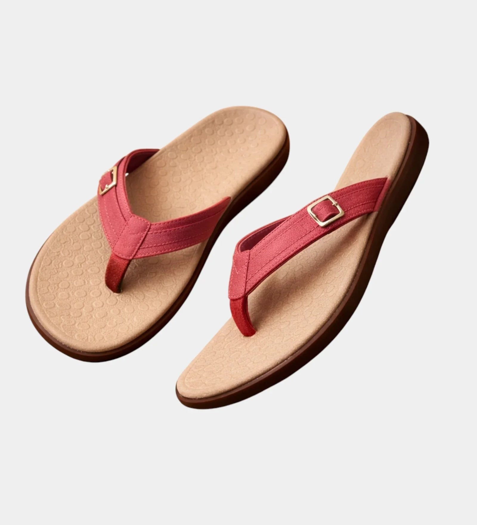 Orthopedic arch-support sandals, pink flip-flops with single adjustable buckle strap