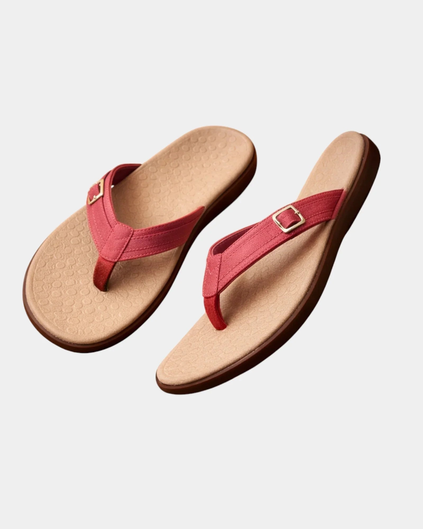 Orthopedic arch-support sandals, pink flip-flops with single adjustable buckle strap