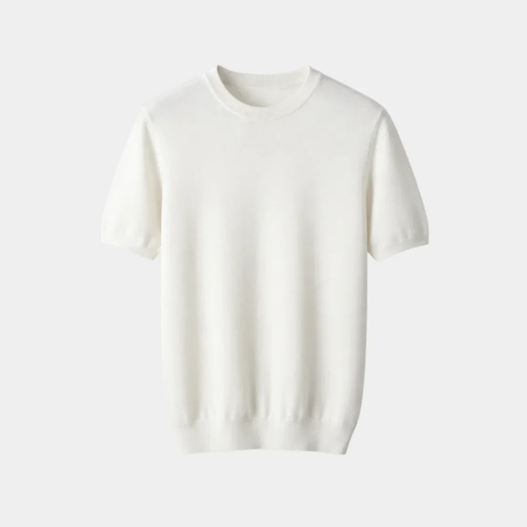White cashmere-effect T-shirt with crew neck and short sleeves