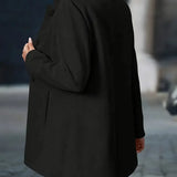 Black blazer jacket, back view, long sleeves and button detailing at cuffs