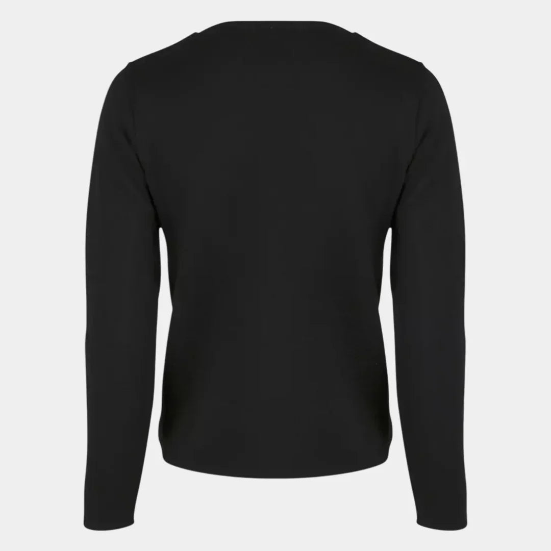 Merino wool cardigan in black, back view with long sleeves