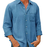 Light blue long-sleeve button-up shirt with chest pocket and classic collar