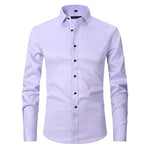 Light lavender long-sleeve button-up shirt with spread collar and black buttons