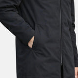 Black waterproof jacket with full-length zip and smooth fabric