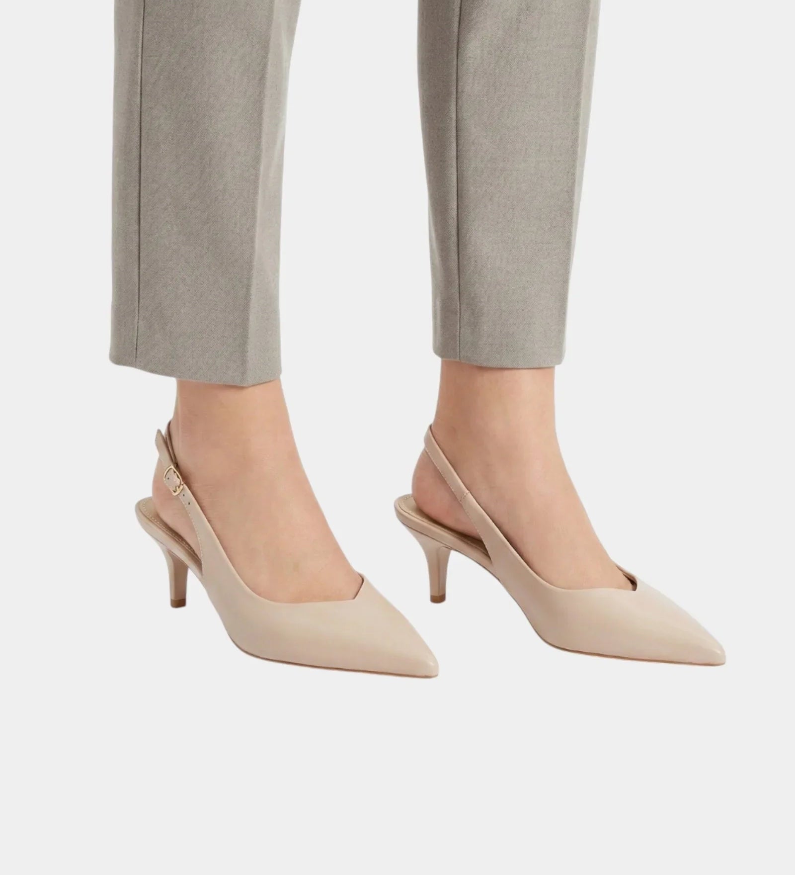 Beige slingback high heels with pointed toe and slim heel