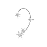 Silver star ear cuff with cross-star clusters and curved hoop band