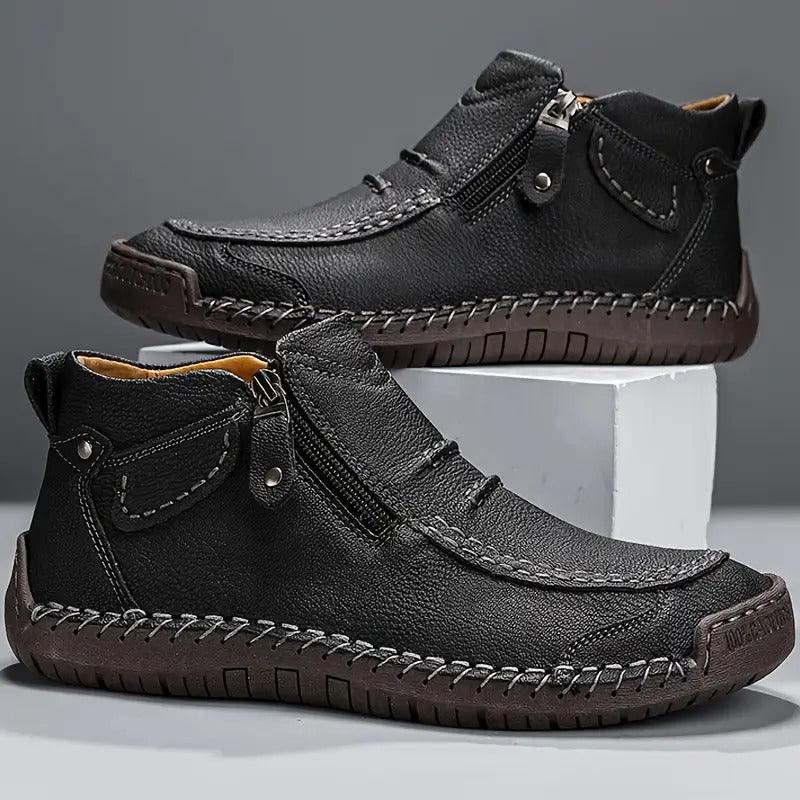 Ferrero ergonomic orthopedic shoes, black side-zip ankle boots with padded collar
