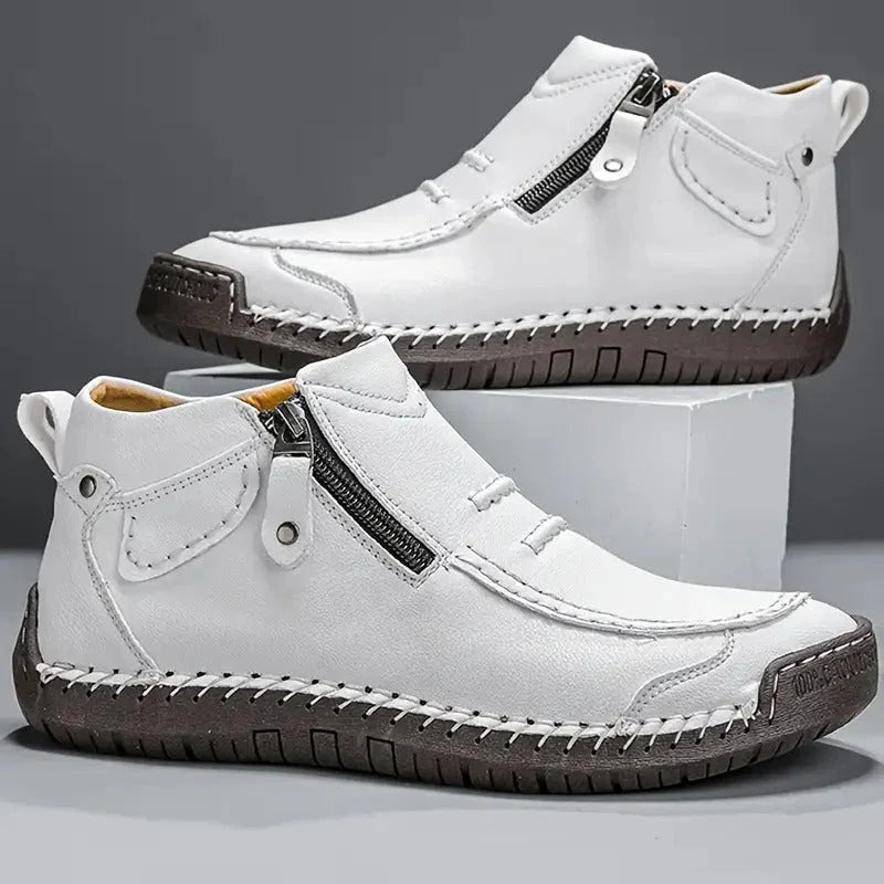 Ferrero ergonomic orthopedic shoes, white side-zip ankle boots with cushioned sole
