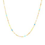 Gold-tone necklace with multicolor enamel-like beads along the slim chain