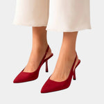 Classic high heels in red, pointed toe pump with slim heel
