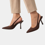 Classic high heels in dark brown, pointed toe pump with slim heel