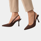 Classic high heels in dark brown, pointed toe pump with slim heel