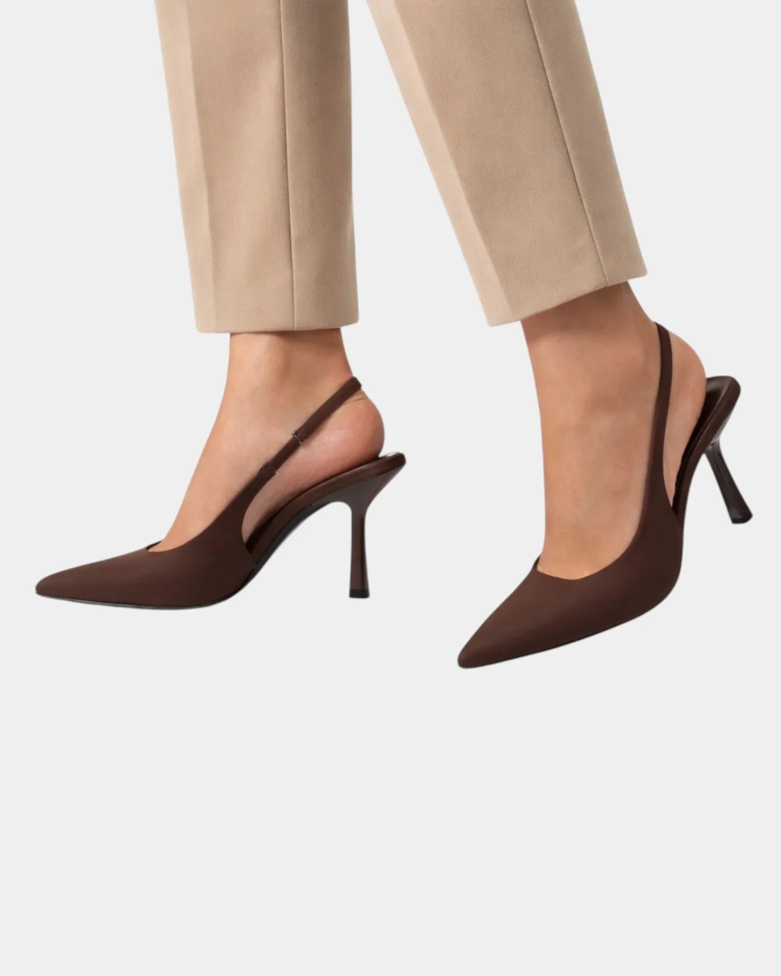 Classic high heels in dark brown, pointed toe pump with slim heel