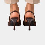 Classic high heels in dark brown with pointed toe and slim heel