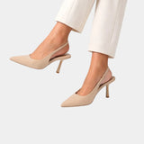 Classic high heels in beige, pointed toe pump with slim heel