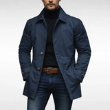 Mens navy blue urban jacket with button front and notched lapel