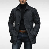 Mens black urban jacket with button front and notched lapel