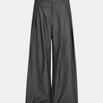 Dark gray wide-leg pants, flat front view with waistband and center crease