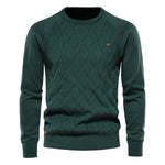 Men's knit sweater in dark green with diamond pattern and crew neck