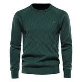 Men's knit sweater in dark green with diamond pattern and crew neck