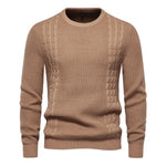 Men's knit sweater in brown, crew neck, long sleeves, ribbed hem and cuffs
