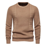 Men's knit sweater in brown, crew neck, long sleeves, ribbed hem and cuffs