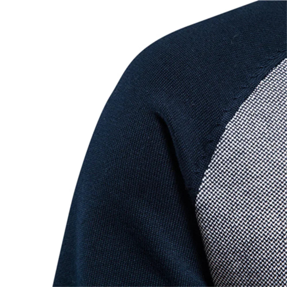 Navy knit sweater sleeve with ribbed texture edge detail