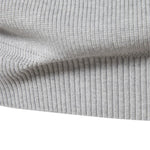 Men's light gray ribbed knit pullover sleeve cuff texture close-up
