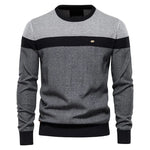 Men's crewneck sweater with heather gray and black color blocks