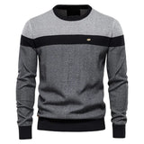 Men's crewneck sweater with heather gray and black color blocks