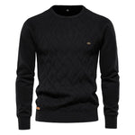 Men's knit sweater in black with diamond pattern and crew neck