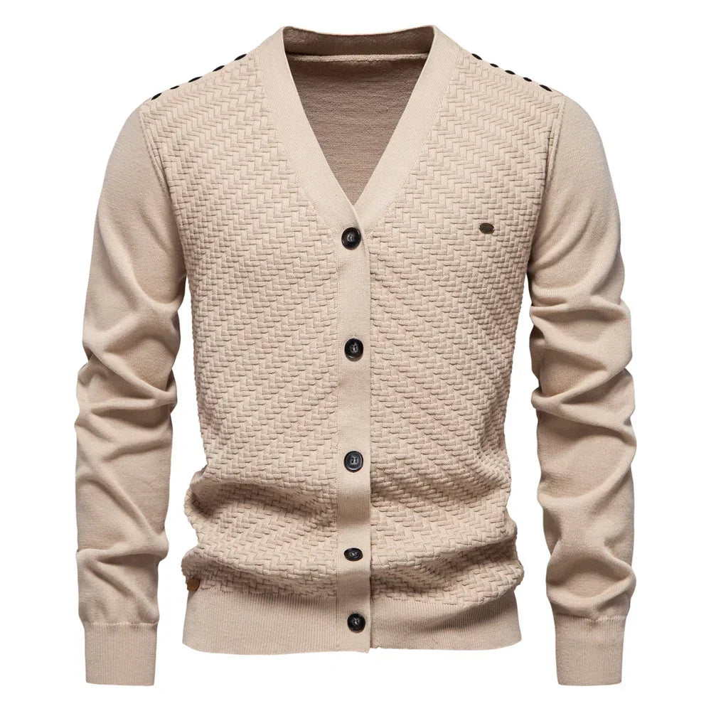 Men's knitted vest in beige with V-neck and button-front closure