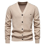 Men's knitted vest in beige with V-neck and button-front closure