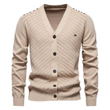 Men's knitted vest in beige with V-neck and button-front closure