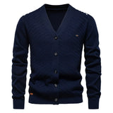 Men's knitted vest in navy with V-neck and dark button-front closure