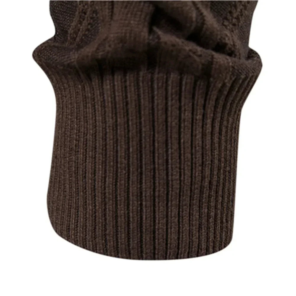 Men's dark-brown ribbed knit cardigan, hem and cuff detail