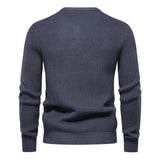 Men's knit sweater in dark gray-blue, crew neck, long sleeves, ribbed hem and cuffs