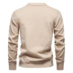Men's beige knitted vest back view with ribbed hem and cuffs