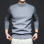 Timeless high-neck knit sweater, slate gray with ribbed collar and cuffs