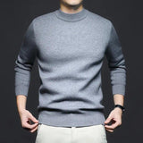 Timeless high-neck knit sweater, slate gray with ribbed collar and cuffs