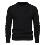 Men's knit sweater in black, crew neck, long sleeves, ribbed hem and cuffs