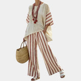 Rosalinda | Elegant striped top with cream pants
