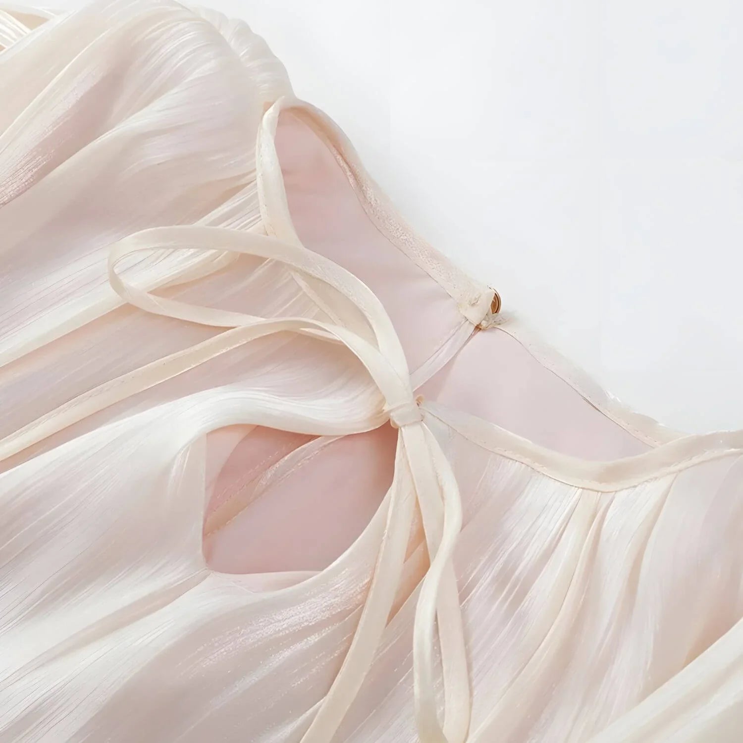 Monique Delicate Radiance ivory dress gathered neckline with tie detail at back
