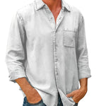 White long-sleeve button-up shirt with chest pocket and classic collar