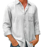 White long-sleeve button-up shirt with chest pocket and classic collar