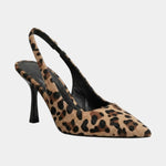 Leopard-print high-heel slingback with pointed toe and slim black heel