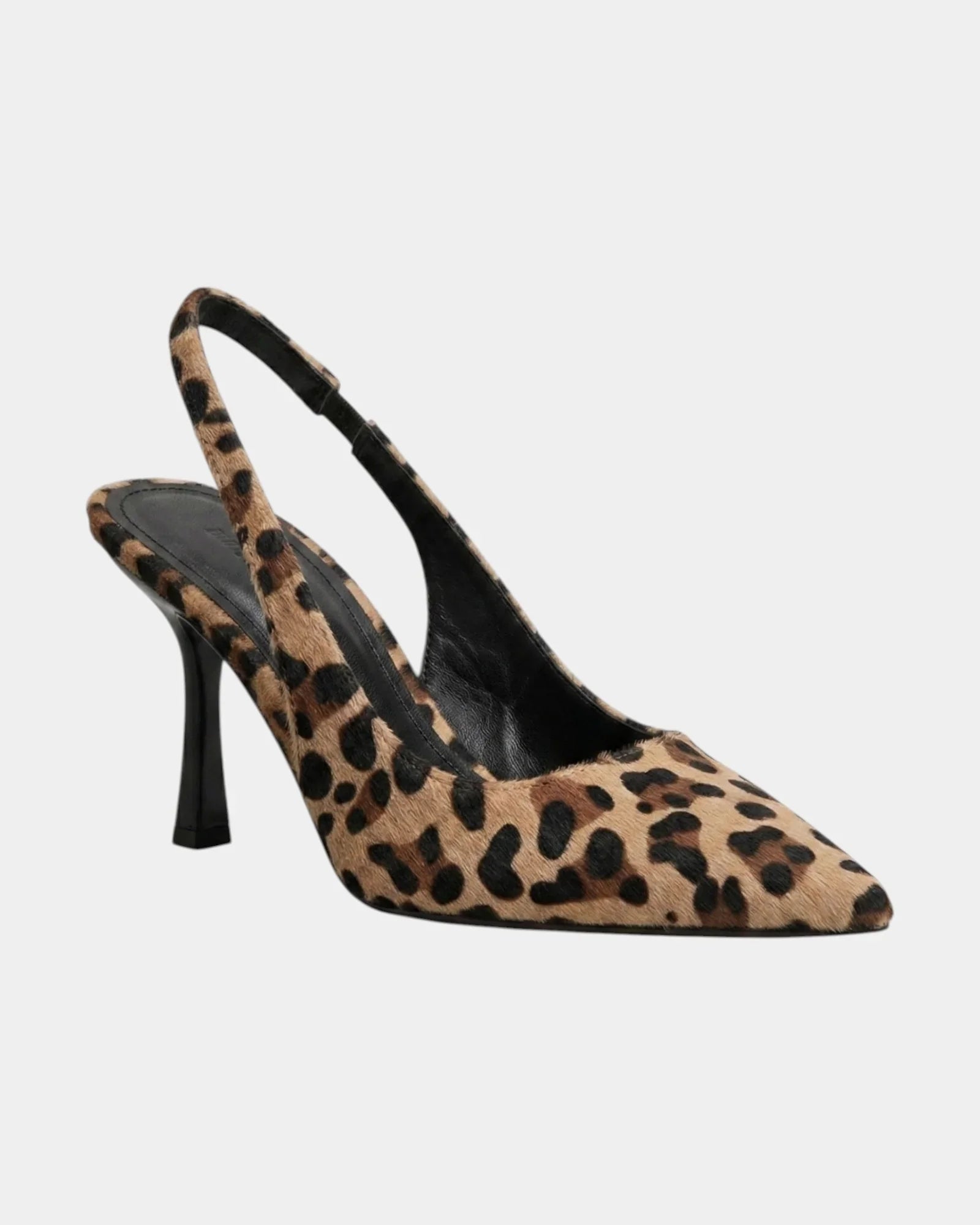 Leopard-print high-heel slingback with pointed toe and slim black heel