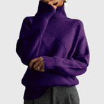Lauren high-neck pullover sweater, purple knit with crossed diamond design and ribbed cuffs