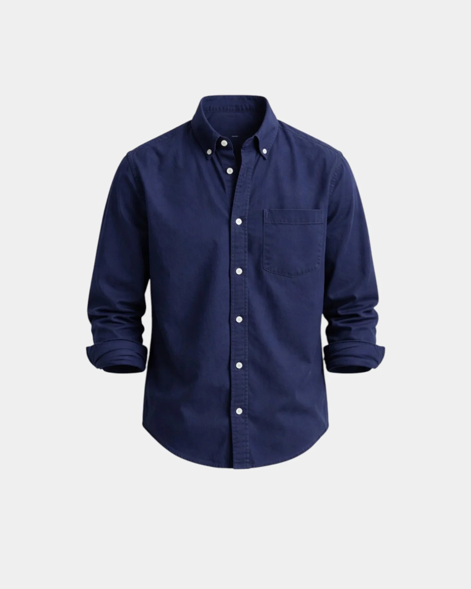 Dark-navy casual button-up shirt with button front and chest pocket
